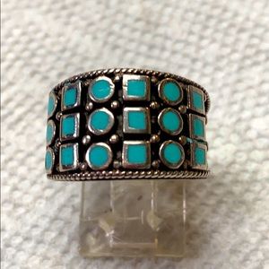 Sterling and Turquoise Wide Band Ring
